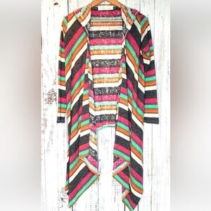 Vintage Havana GUC colorful open waterfall cardigan with hood. Waterfall 42”
